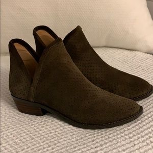Lucky brand olive perforated suede bootie, 7.5